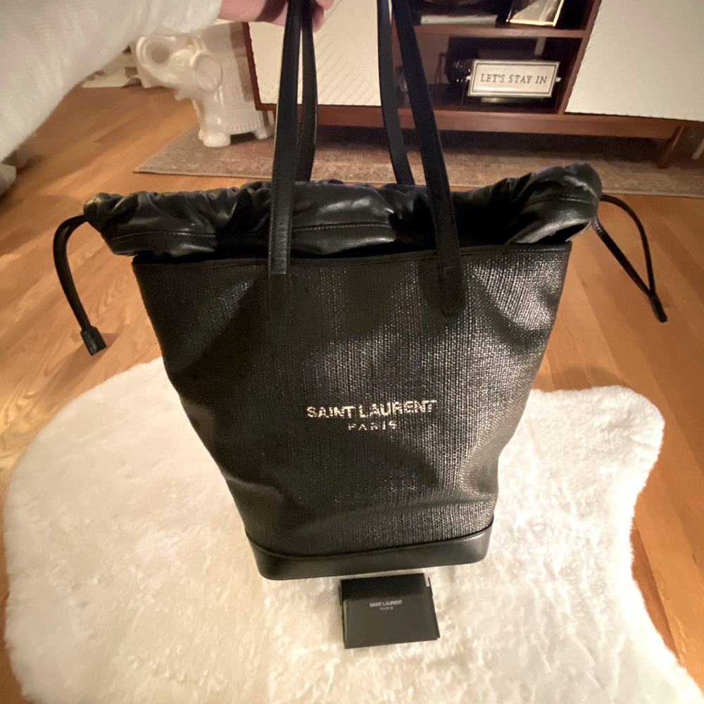 Saint Laurent Raffia and Leather Teddy Tote Bag
